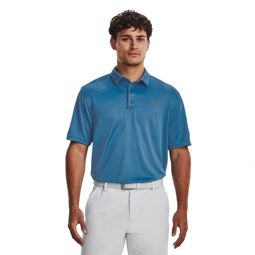 Under Armour Men Tech Golf Polo Short Sleeve Cosmic Blue Loose Fit Lightweight M